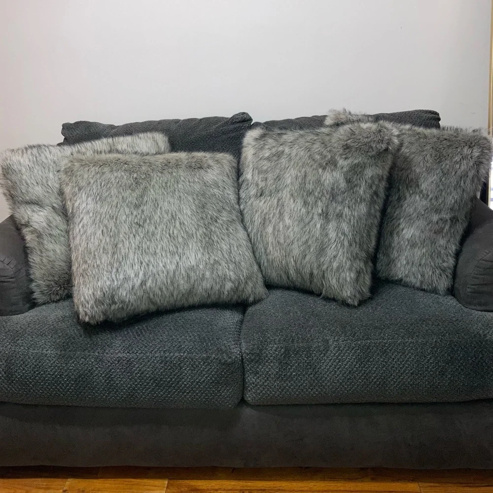 Grey Fluffy Faux Fur Large Couch Throw Pillows NEW